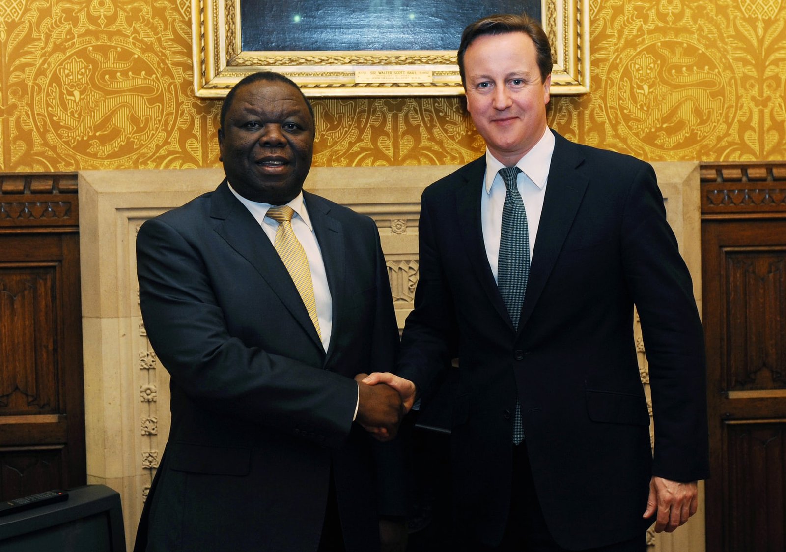 Tsvangirai meets then British prime minister David Cameron at the House of Commons in 2012.